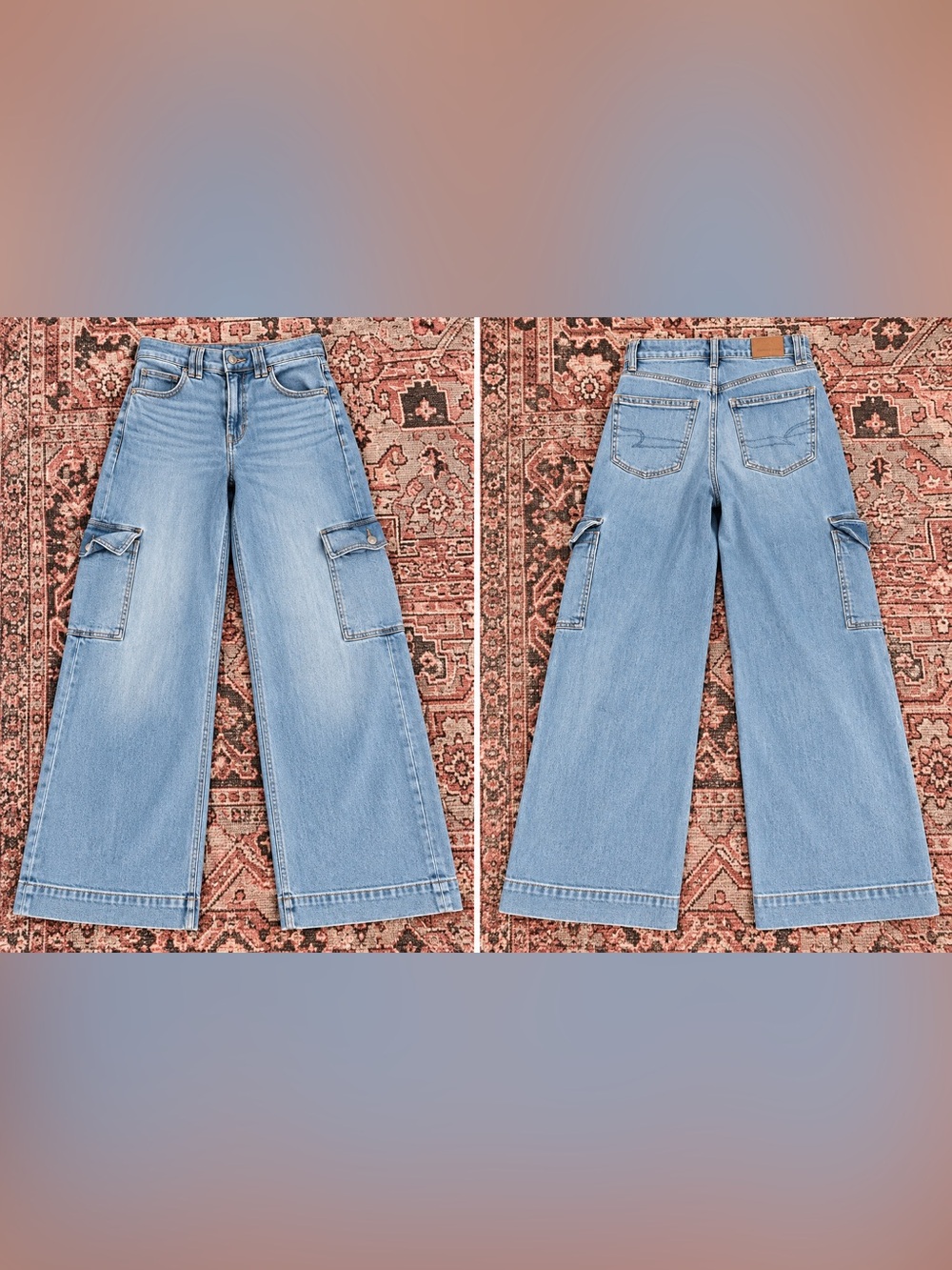 Y2K Light Wash Wide Leg Cargo Jeans - Women
